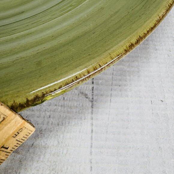 Tabletops RUSTICO OLIVE Green Hand Painted Swirl Stoneware Dinner Plates Set 2 - Picture 13 of 15